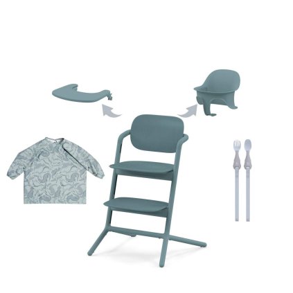 CYBEX Lemo 3-in-1 Stone Blue + Coverall Dino + příbor