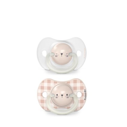 SUAVINEX Den & Noc Šidítko fyziologické silikon 6-18 m 2 ks Růžový králík