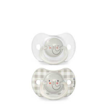 SUAVINEX Den & Noc Šidítko fyziologické silikon 6-18 m 2 ks Šedý slon