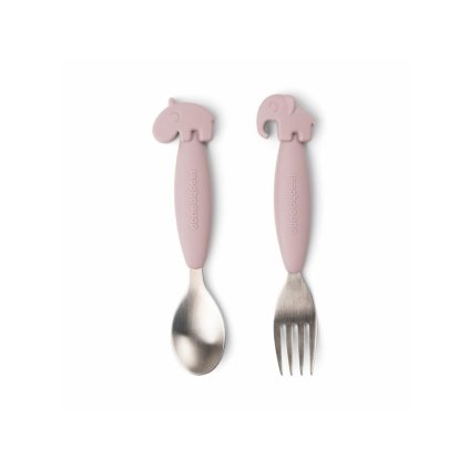 DONE BY DEER Easy-grip set lžíce a vidličky Deer friends růžová
