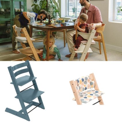 STOKKE Tripp Trapp Židlička Fjord Blue + polštářek Soul System