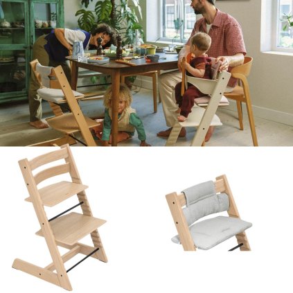 STOKKE Tripp Trapp Židlička Oak Natural + polštářek Grey