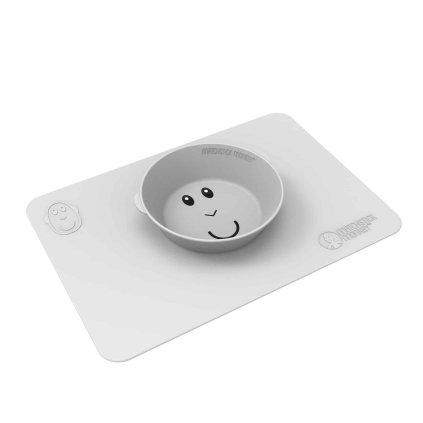 MATCHSTICK MONKEY Mealtime Protiskluzová miska s podložkou Cool Grey
