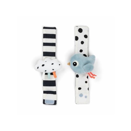 DONE BY DEER Set 2ks chrastítek na zápěstí Happy Clouds Modré