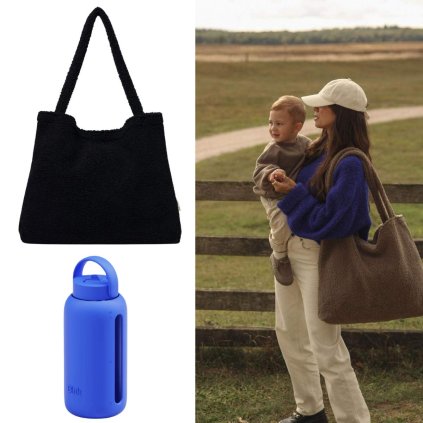 STUDIO NOOS Zvýhodněný set Taška Mom Bag Teddy Black + BINK Lahev Cobalt