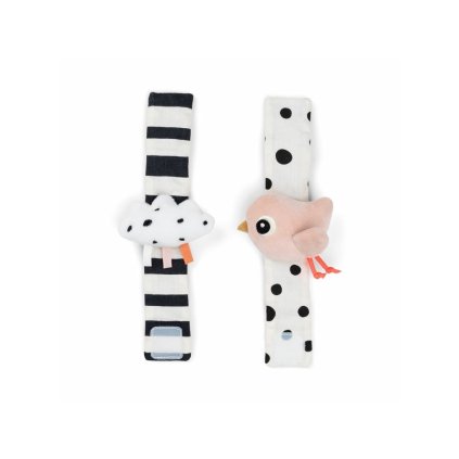 DONE BY DEER Set 2ks chrastítek na zápěstí Happy Clouds Růžové