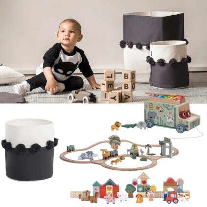 TODDLEKIND Set úložného koše a hraček A pro chlapečka