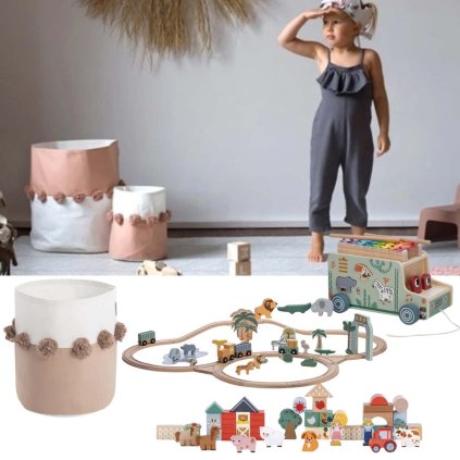 TODDLEKIND Set úložného koše a hraček A pro holčičku