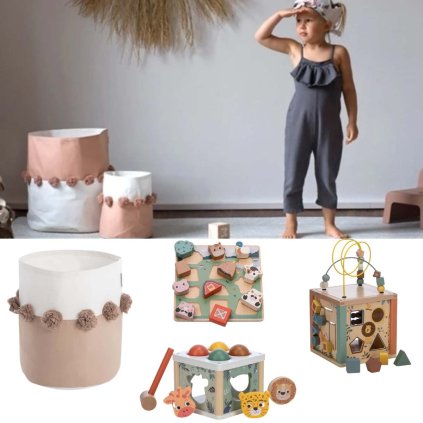 TODDLEKIND Set úložného koše a hraček C pro holčičku