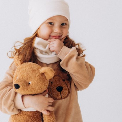 WOOLY ORGANIC Mikina s nášivkou medvídka Noos Light Brown/Caramel Brown