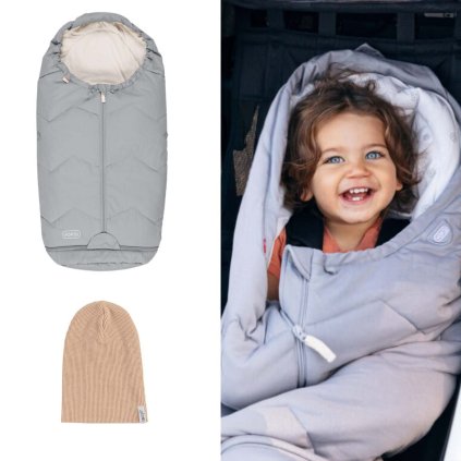 VOKSI Fusak Sky Light a čepice Lodger Grey Solid/Linen 1-2 roky