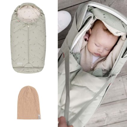 VOKSI Fusak Sky Light a čepice Lodger Misty Green Fields/Linen 1-2 roky