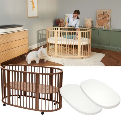 STOKKE Sleepi Postýlka V3 Warm Brown + matrace a prostěradlo