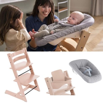 STOKKE Tripp Trapp Židlička a Baby set Serene Pink + Newborn set Grey