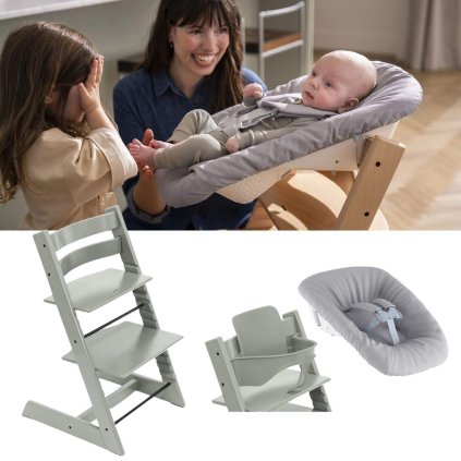 STOKKE Tripp Trapp Židlička a Baby set Glacier Green + Newborn set Grey