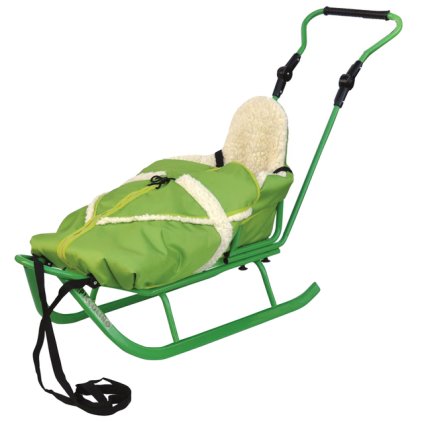 PICCOLINO Sáně komplet - opěrka, fusak, vodící tyč s klouby - Zelené