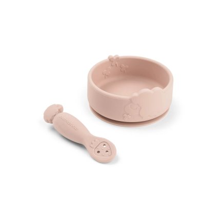 DONE BY DEER Silikonová Stick & Stay miska a lžička Sheepy růžová