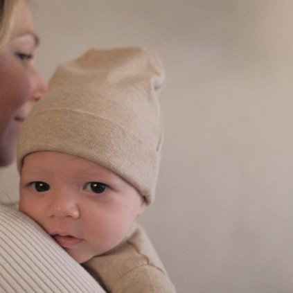 LODGER Čepice Melange Beige vel. 0 - 6 měsíců