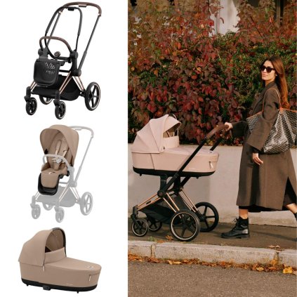 CYBEX Platinum Priam Kompletní kočárek Rosegold/Cozy Beige