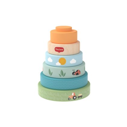 TINY LOVE Nasazovací kroužky dřevěné Farmers Funday