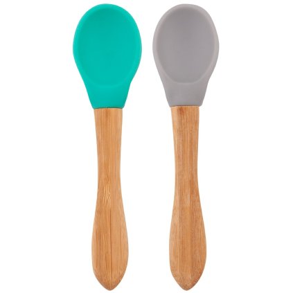 MINIKOIOI Lžička s bambusovou rukojetí 2 ks Green/Grey