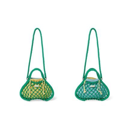 STUDIO NOOS MACRAME Mini Hand Bag Síťka Green & vnitřní taška Blue Yellow