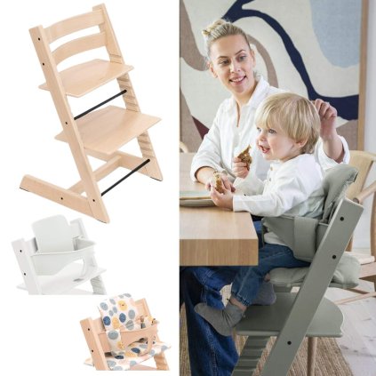 STOKKE Set Tripp Trapp Židlička Natural + Polstrování + Baby set White