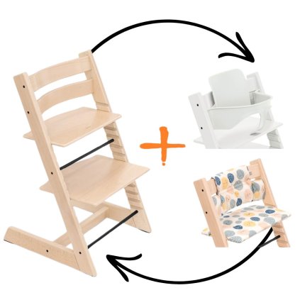 STOKKE Set Tripp Trapp Židlička Natural + Polstrování + Baby set
