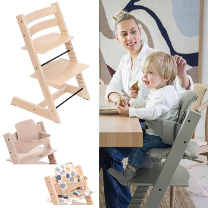 STOKKE Set Tripp Trapp Židlička Natural + Polstrování + Baby set Pink