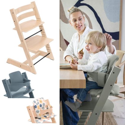 STOKKE Set Tripp Trapp Židlička Natural + Polstrování + Baby set Blue