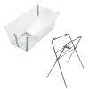 STOKKE Flexi Bath Bundle Transparent Green + DÁREK stojan na vaničku