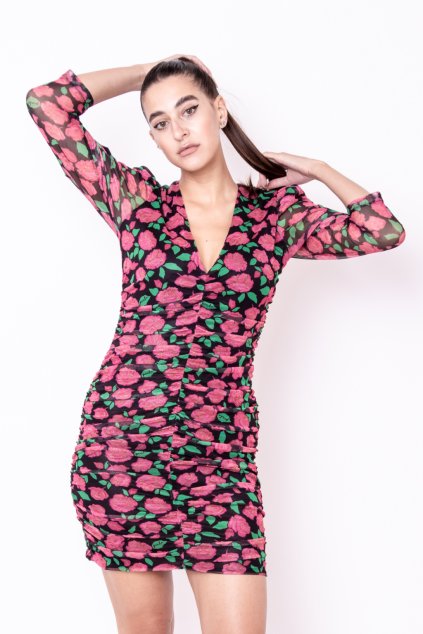 Pinko Dámské stretch šaty s květinami a nařesením