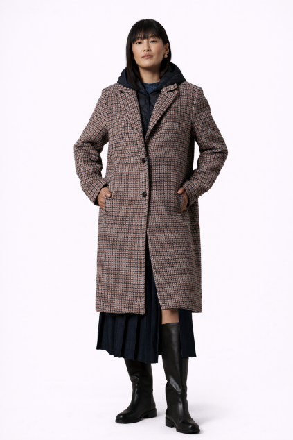 Móda v elegantní hnědé kostce