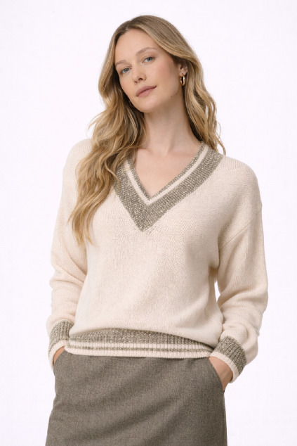 Elegant model in cream sweater