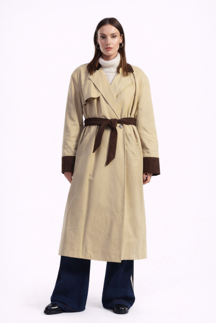 Mladá žena v béžovém kabátu