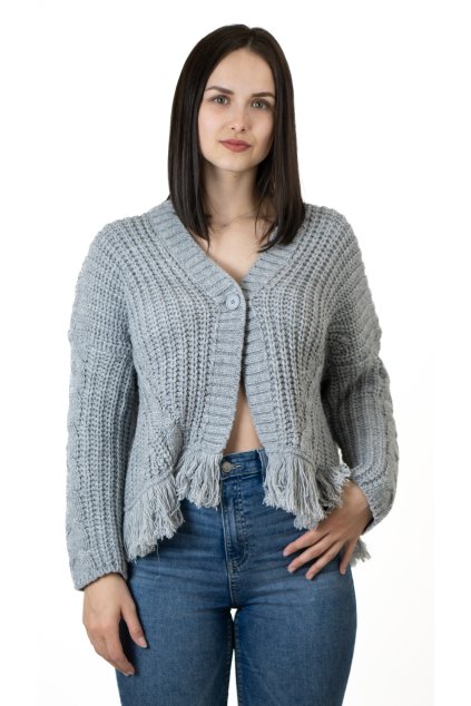 Kocca Dámský pletený propínací svetr s třásněmi