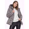 Model in leopard print puffer jacket