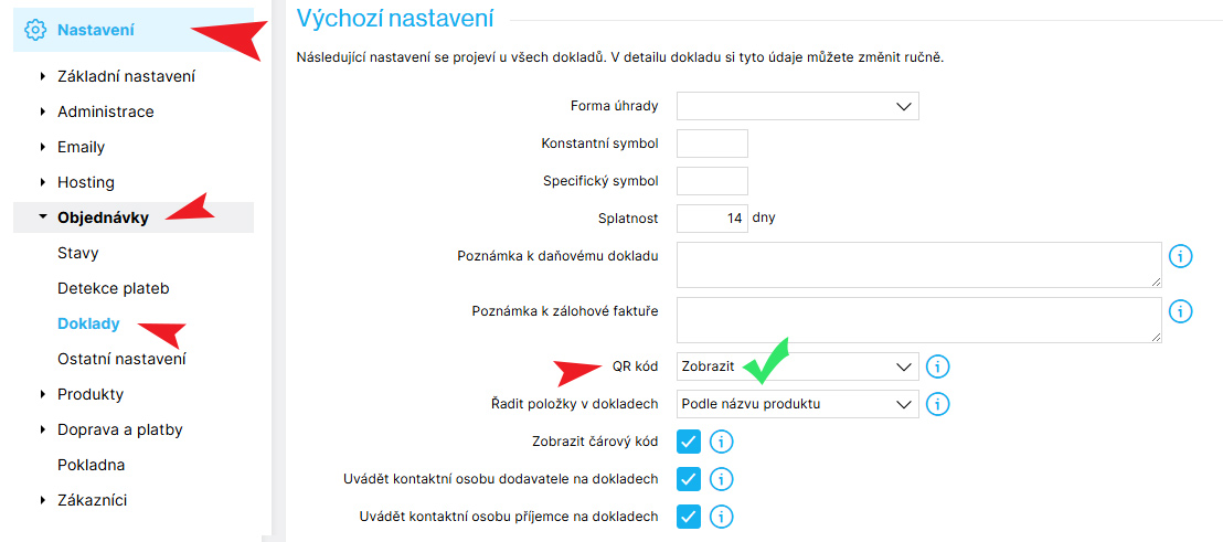 Jak nastavit v Shoptetu platbu QR kódem? Krok 2