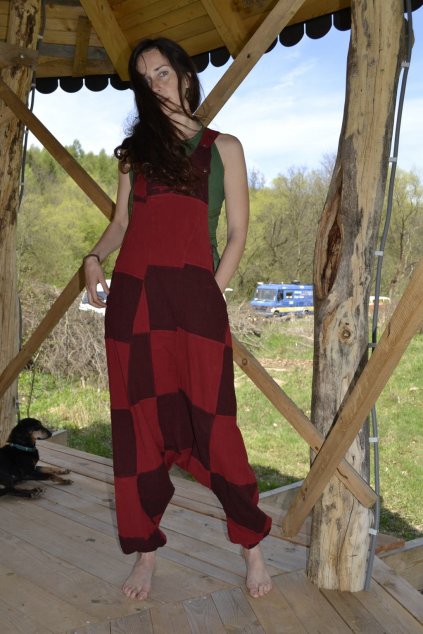 Overal Harem Jumpsuit - Patch Vínový