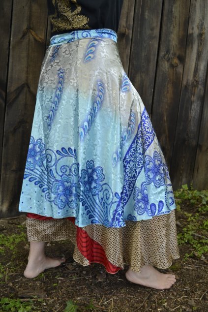 Zavinovací Sukně Silk Devi - modrostříbrná