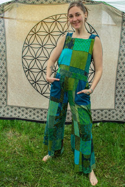 Overal Hippie Patch -zelenomodrý