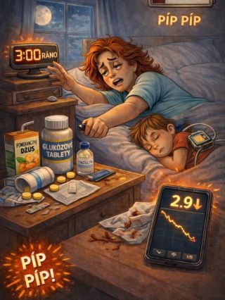 Někdy stačí jeden obrázek a člověk přesně ví… ❤️‍🩹 Ty šílené noční alarmy 🔊🔊🔊 ➡️ vysoká hodnota a připosílání inzulinu ➡️...