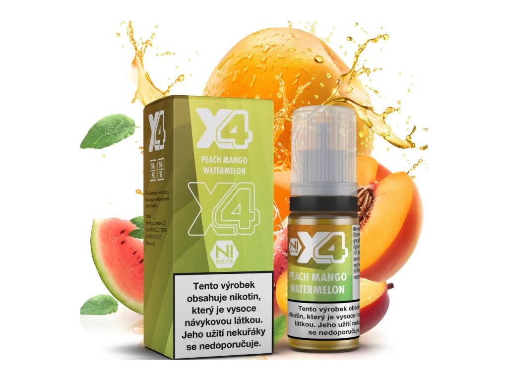 liquid x4 bar juice broskev mango a meloun peach mango watermelon 10ml 10mg