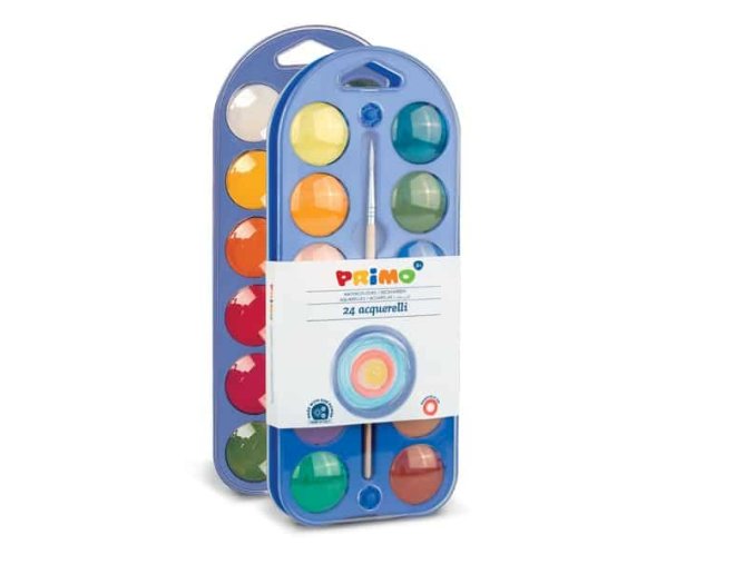 Vodové barvy PRIMO, Ø 30mm, 24 barev + štětec