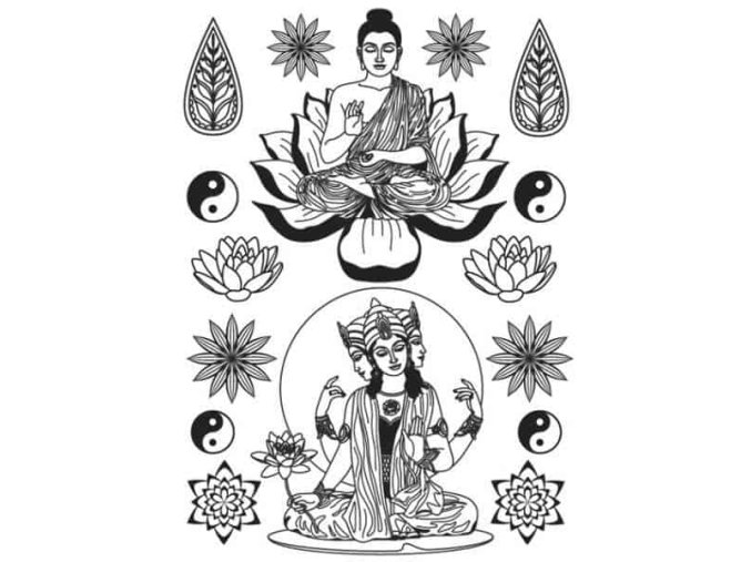 Samolepka na textil, zažehlovací, motiv BOUDDHA, černý