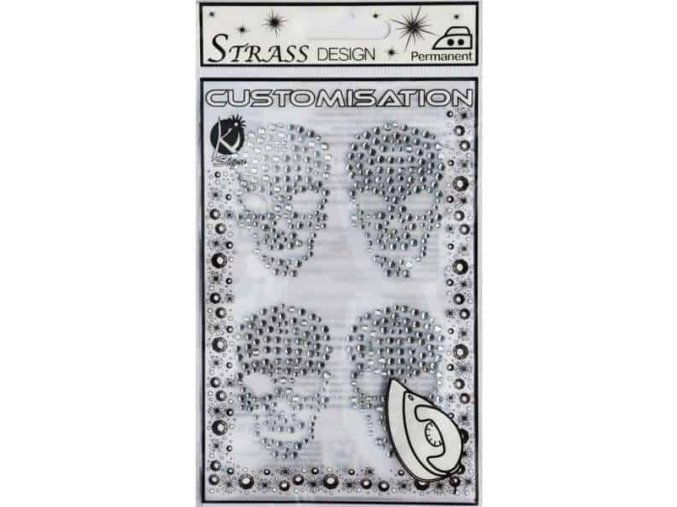 Samolepka na textil zažehlovací štrasová TETES DE MORT crystal- lebky krystal