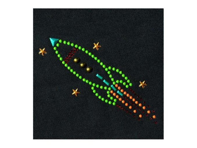 Samolepka na textil zažehlovací štrasová FUSEE- raketa