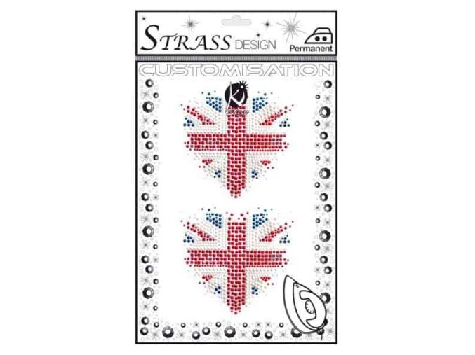 Samolepka na textil zažehlovací štrasová COEUR UK ROUGE-červené srdce UK