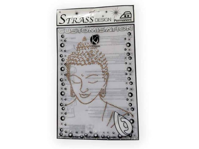 Samolepka na textil zažehlovací štrasová profil BOUDDHA, měď