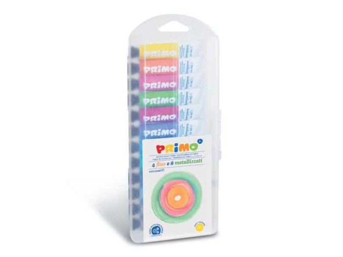 Temperové barvy PRIMO, sada 12 x 12ml, 8 METALLIC + 4 FLUO, tuby